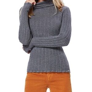 Paige Grey 100% Cashmere Turtleneck Sweater Wide Ribbing Lettuce Hem/Cuffs Sz S